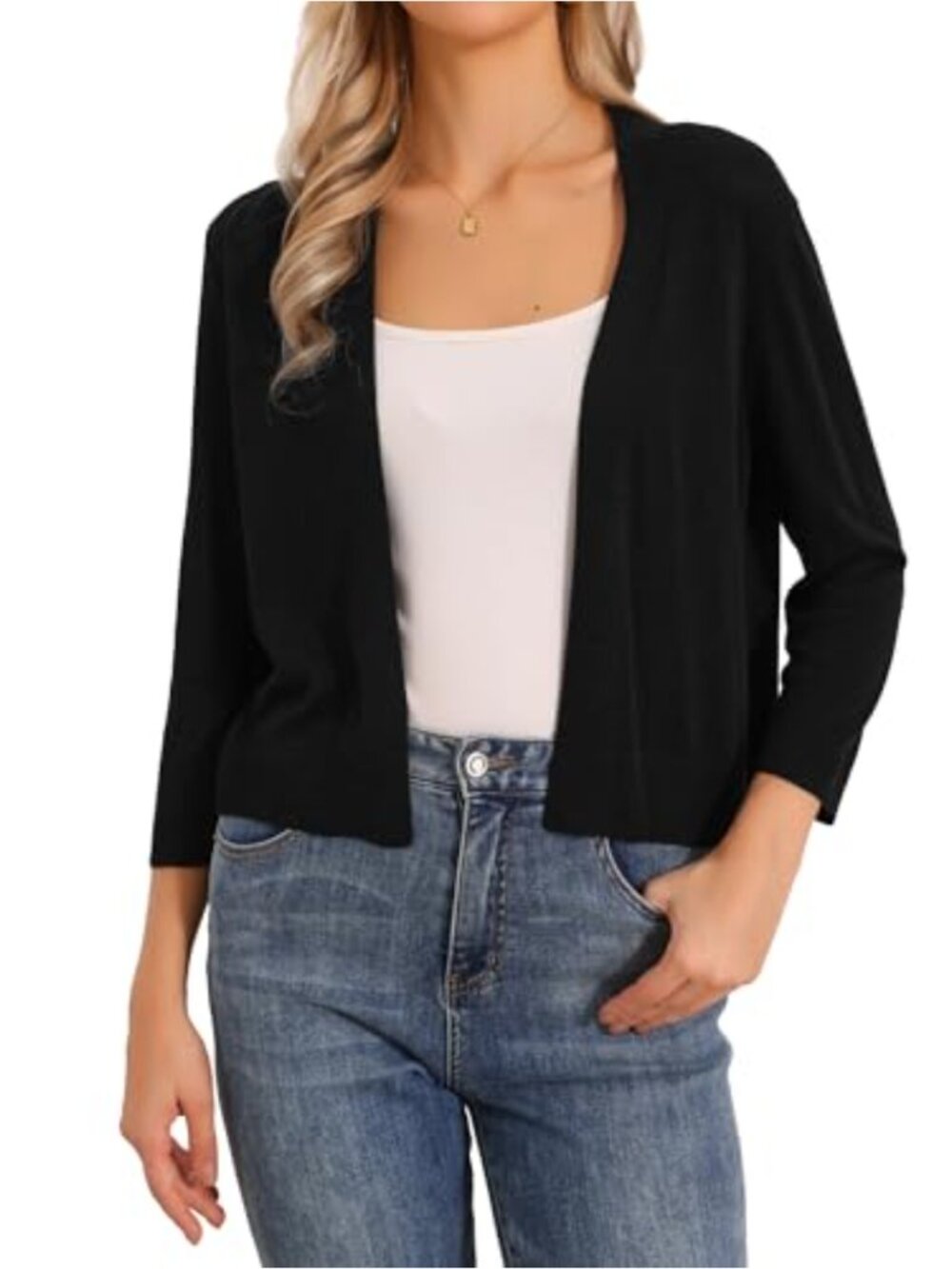 Cropped Open Front 3/4 Sleeve Bolero Shrug Cardigan